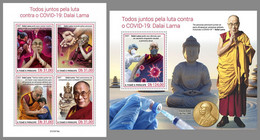 SAO TOME 2021 MNH Dalai Lama & Covid-19 M/S+S/S - IMPERFORATED - DHQ2209 - Buddhism