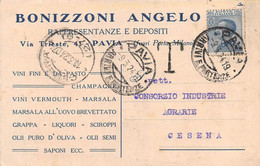 15860" BONIZZOLI ANGELO-RAPPRESENTANZE E DEPOSITI-PAVIA-VINI-LIQUORI-CHAMPAGNE-SCIROPPI-OLII " -CART. POST. SPED.1924 - Mercanti