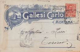 15864" GALLESI CARLO-MORTARA-MAG. COLONIALI E FABBRICA LIQUORI " INDIRIZZATA ALLA MARTINI & ROSSI-CART. POST. SPED.1905 - Händler