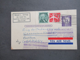 USA 1961 Ganzsache Mit Zusatzfrankaturen Via Air Mail Nach Hannover Mit Stempel Ring Der Tonbandfreunde Hannover - Briefe U. Dokumente