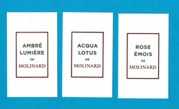 3 Cartes Parfumées  AMBRE LUMIERE   ACQUA LOTUS  Et ROSE EMOIS  De MOLINARD   8.5 Cm X 5 Cm - Modernes (à Partir De 1961)