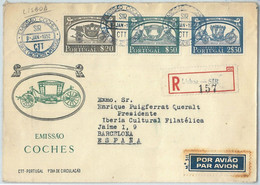 70997 - PORTUGAL - POSTAL HISTORY - REGISTERED AIRMAIL FDC COVER To Spain 1952, Transportation, Carriages, Stage Coaches - Diligences