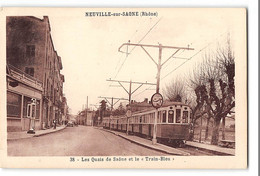 CPA 69 Neuville Sur Saone Le Quais De Saone Et Le Train Bleu - Bon Tirage Tramway - Neuville Sur Saone