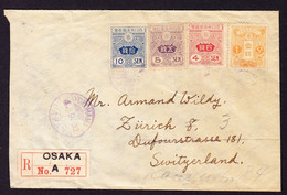 1920 R-Brief Aus Osaka über Yokohama Nach Zürich. 4 Farben Frankatur. Tazawa. - Brieven En Documenten