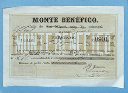 Monte Benefico Calle De San Miguel Num 14 Principal Madrid 1880  Billet De Mont-de-piété Espagne Alhajas Bijoux - Spain