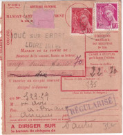1940 - MERCURE Sur MANDAT-CARTE De JOUE (LOIRE INFERIEURE) "REGULARISE" => AMIENS (SOMME) à DIRIGER Sur NANTES - 1938-42 Mercurio