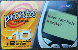 Prepaid Mobile Card Manufactured By TIM In 2002 In The Amount Of 10 Reais - Card Made Of Hard Paper - Telecom Operators