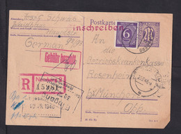 1946 - 6 Pf. Ganzsache Als Einschreiben Ab Nürnberg Nach Rosenheim - Zona Anglo-Americana
