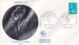 Env. FDC - Marianne 0.45  - 1er Jour 6 Fév. 1971 - Paris - Ed. J.F. - 1970-1979