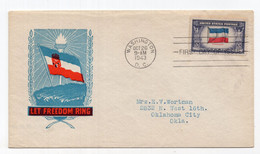 1943. WWII, US,WASHINGTON,26.10.1943. FDC,OCCUPIED NATIONS SERIES: YUGOSLAVIA FLAG,LET FREEDOM RING - 1941-1950