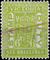 AUSTRALIA / VICTORIA - 6sh Bright Yellow Green STAMP DUTY Revenue - Wmk V Over Crown Upright Fiscal Use (p.11 Post-1902) - Usati