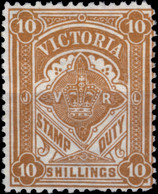 AUSTRALIA / VICTORIA - 10sh Cinnamon STAMP DUTY Revenue Stamp- Wmk V Over Crown Upright - No Gum (p.11 Post-1902) - Used Stamps
