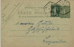 Entier Postal Carte Postale 15c + Timbre 5 Cachet Hexagonal  Dossenheim  Vers Ingwiller RV - Cartoline Postali E Su Commissione Privata TSC (ante 1995)