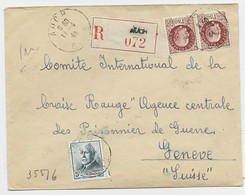 PETAIN 5FR+ 1FR50 BRUN PAIRE LETTRE REC AUCH GERS 11.4.1944 POUR SUISSE CENSURE NAZI AU TARIF - 1941-42 Pétain