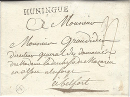 1774 - Lettre De HUNINGUE (Haut Rhin) Lenain N° 5 Pour Belfort TAXE 4 Sous - 1701-1800: Voorlopers XVIII