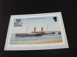 NAVE SHIP NAVIRE BOAT BATEAU  MONA'S QUEEN LEAVING FLEETWOOD ISLE OF MAN RAPPRESENTAZIONE FRANCOBOLLO SU CARTOLINA - Stamps (pictures)