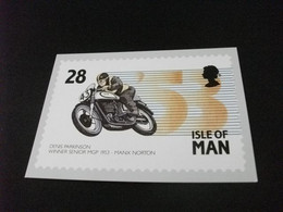 MOTO MOTOCICLETTA  MOTORCYCLING EVENTS ISLE OF MAN DENIS PARKINSON WINNER SENIOR MGP 1953 MANX NORTON - Stamps (pictures)