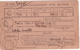 1939 - RARE CARTE REPONSE REGULARISATION De MANDAT URGENT ! De AGEN "A" (LOT ET GARONNE) => BUREAU De GONFARON (VAR) - Cartas Civiles En Franquicia