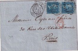 1865 - GB - PAIRE Avec VARIETE DE PIQUAGE Sur LETTRE De LONDON => PARIS - Covers & Documents