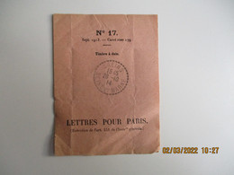 Numero 17 Sept 1913 Carre Rose 179 Lettres Pour Paris Salins 77 Facteur Boitier Bureau Distriburion - 1877-1920: Semi-Moderne
