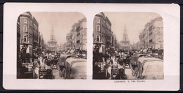 ORIGINAL STEREO PHOTO LONDON  - THE STRAND - FIN 1800 - NICE ANIMATION - RARE !! - Ancianas (antes De 1900)