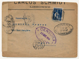 PORTUGAL - Enveloppe Censurée "Ouvert Par L'Autorité Militaire 355" Et "Censura N° 26" - 1916 - Brieven En Documenten
