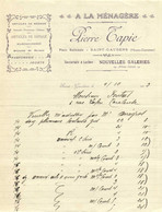 Facture A LA MENAGERE  P.TAPIE   Place Nationale Saint Gaudens Succursale à Luchon Nouvelles Galeries  9 10  1916 - Other