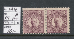 Sweden 1912 Facit # 81-pair. Gustaf V Medaljong. MNH (**) - Neufs