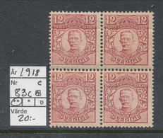 Sweden 1918 Facit # 83c. Block Of 4. Gustaf V Medaljong. MNH (**) - Ongebruikt