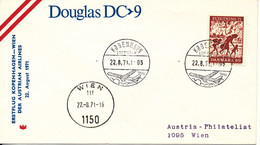 Denmark First Douglas DC-9 Flight Cover Austrian Airlines Copenhagen - Wien 22-8-1971 - Cartas & Documentos