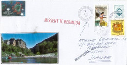 Lettre D'Andorre Adressée à La Jamaique, MISSENT TO BERMUDA, Avec Vignette Coronovirus "Keep Calm & Protect Yourself" - Covers & Documents