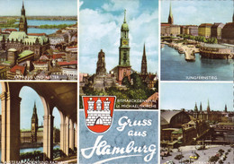 1966, Hamburg, Bismarck - Denkmal, Michel, Jungfernstieg, Alsterarkaden, Hauptbahnhof, Rathaus - Gruss Aus.../ Grüsse Aus...