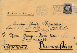 213 Perfin B.T - Gent 23 XI 1925 Naar SS “Leopold II – Armement Deppe – Beénos Aires DIC 18 1925 - 1921-1925 Montenez Pequeño