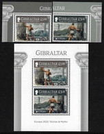 GIBRALTAR - EUROPA 2022 -"HISTORIAS Y MITOS".- SERIE  De 2 V. - CH + HOJITA BLOQUE - 2022