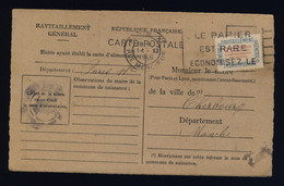 FRANCE - 1946 - Yv. Service 15A Sur Carte Du RAVITAILLEMENT GÉNÉRAL De Paris à Cherbourg - 1921-1960: Moderne