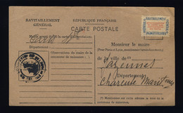 FRANCE - 1946 - Yv. Service 15A Sur Carte Du RAVITAILLEMENT GÉNÉRAL De Longwy-Bas, Mthe-&-Mlle à Jazennes, Charente-Mme - 1921-1960: Période Moderne