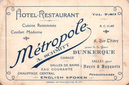 Carte De Visite Publicitaire A. Schmitt - Hôtel-Restaurant Métropole, Dunkerque - Salle Pour Noces Et Banquets - Tarjetas De Visita