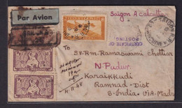 Indo China To South India Postal History With Certificate Of Posting Chop, 1948 Saigon (**) Inde Indien - Briefe U. Dokumente