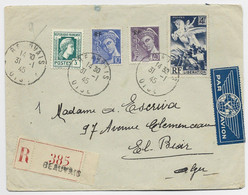 FRANCE N° 642 +MERCURE RF  +4FR LIBERATION LETTRE AVION REC BEAUVAIS 31.1.1945 POUR ALGERIE - 1944 Coq Et Maríanne D'Alger