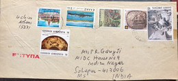 GREECE 1993, USED COVER TO INDIA,6 STAMPS ,ART ,PAINTING,SHIP,BUILDING,MASK,TREASURE - Storia Postale