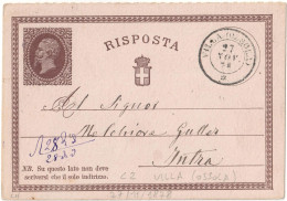 REGNO D'ITALIA INTERO POSTALE / CARTOLINA RISPOSTA DA VILLA (OSSOLA) PER INTRA DEL 27.11.1878 - FILAGRANO C2R - PUNTI 7 - Postwaardestukken
