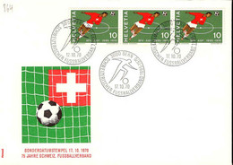 Suisse Poste Obl Yv: 864 Yv:0,75 Euro Association Suisse De Football (TB Cachet à Date) Bande De 3 - Cartas