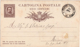 REGNO D'ITALIA INTERO POSTALE / CARTOLINA ANNULLO 'NATANTE COLICO - COMO (1)' DEL 10.11.1879 - FILAGRANO C5 - Entiers Postaux