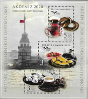 TURKEY, 2020, MNH,EUROMED, GASTRONOMY OF THE MEDITERRANEAN, SWEETS, TEA, COFFEE, SHEETLET - Food