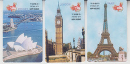 ISRAEL SYDNEY OPERA HOUSE LONDON BIG BEN PARIS EIFFEL TOWER SET OF 3 CARDS - Paisajes