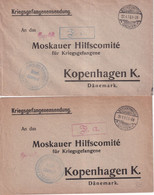 1917 - PRISONNIERS DE GUERRE RUSSES En ALLEMAGNE - 2 ENV. OFLAG De BISCHOFSWERDA IN SACHSEN => COPENHAGUE (DANMARK) - Gevangenenpost