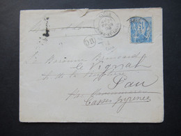 Frankreich Sage Nr.83 EF Social Philately Brief An Baronne Brincard Mit Siegel Krone Weitergeleitet Nach Pau Pyrenees - 1876-1898 Sage (Type II)