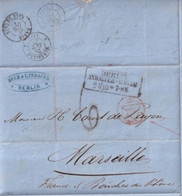 1865 - PRUSSE - LETTRE De BERLIN BAHNHOF => MARSEILLE Avec ENTREE Par FORBACH - Brieven En Documenten