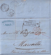 1865 - PRUSSE - LETTRE De BERLIN BAHNHOF => MARSEILLE Avec ENTREE Par FORBACH - Storia Postale