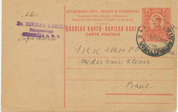 JUGOSLAWIEN 1929 König Alexander 1 ½ Din Rot ABART, Von SUBOTICA, Serbien (K2) Nach BASEL, Schweiz Kab.-GA-Postkarte - Briefe U. Dokumente